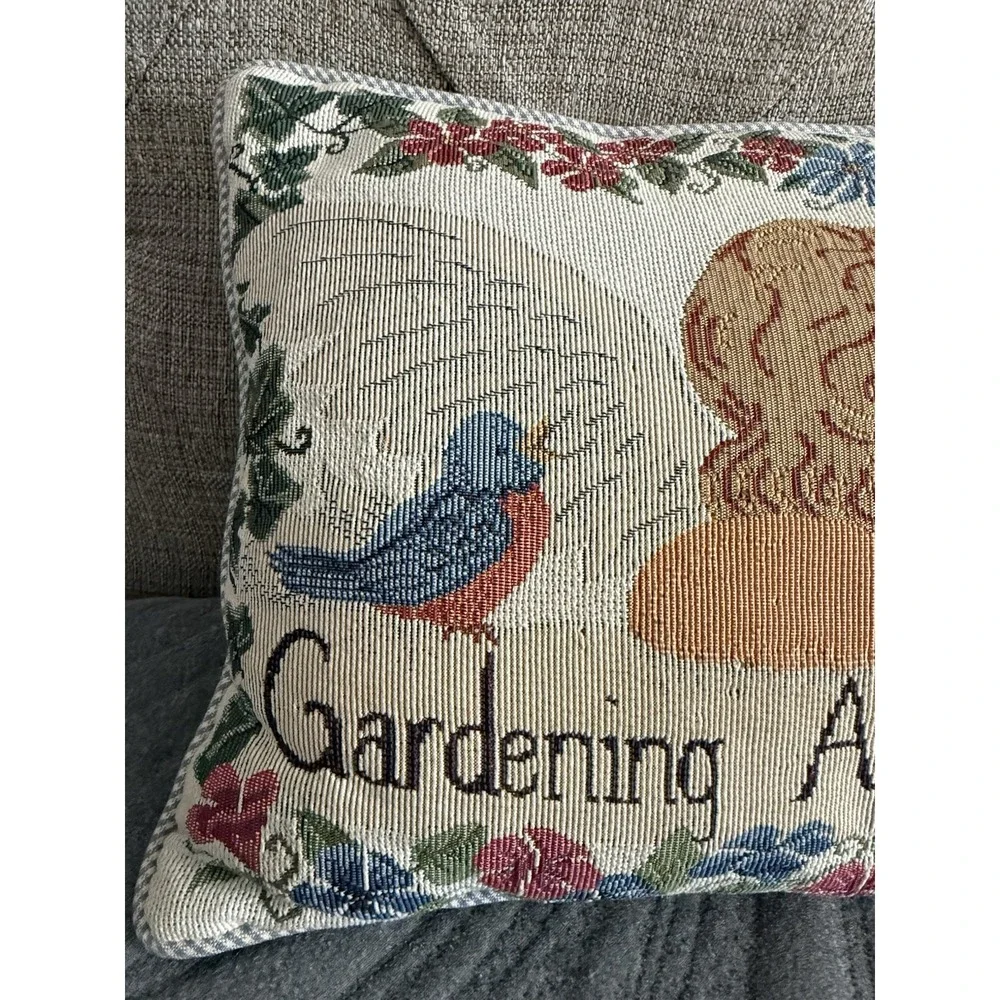 VTG Gardening Angel On Duty Tapestry Throw Pillow Floral 15